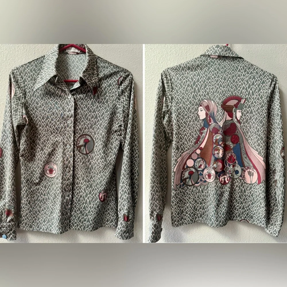 VINTAGE JONES NEW YORK ASTROLOGY BUTTON DOWN BLOUSE WOMENS SIZE 10~RARE!! - Picture 2 of 14